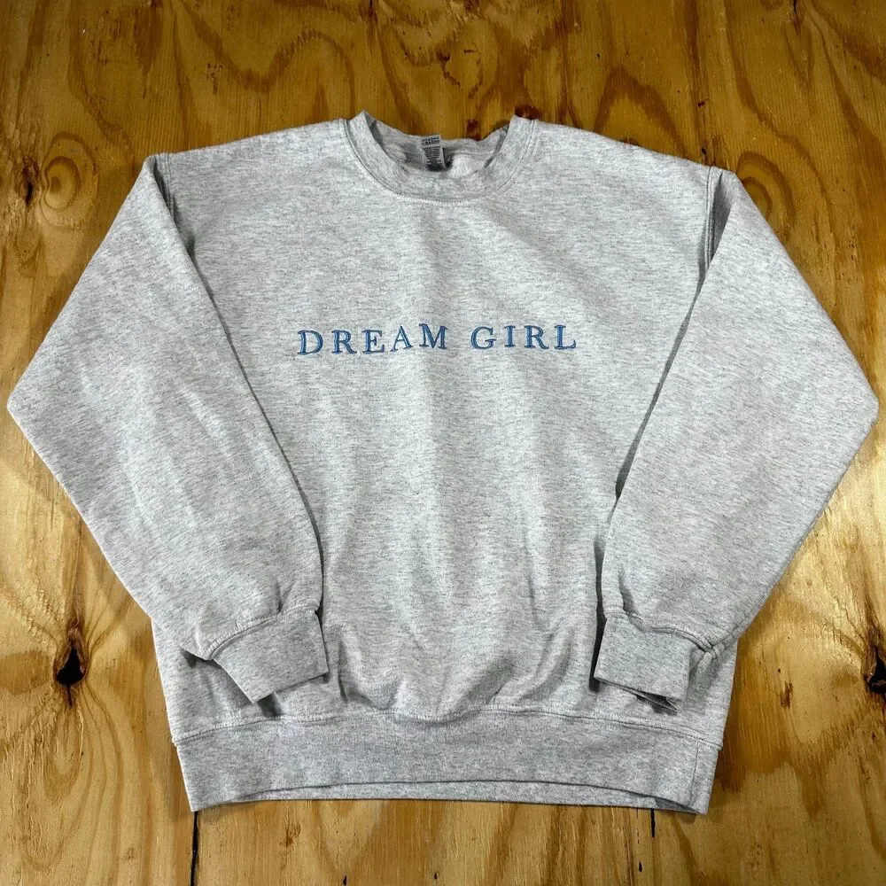 Dream Girl Embroidered Gray Crewneck Sweatshirt